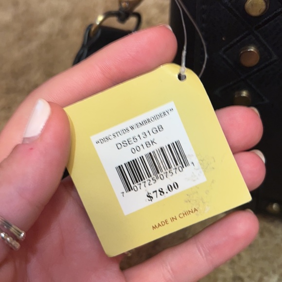 Gal Black Genuine Leather Bronze Studded Flap Satchel Shoulder Bag - Picture 6 of 6